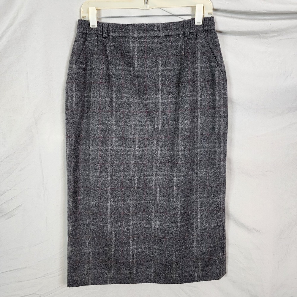 NINA HOLTHOFF Germany Size 40 (US 10) Classic Gray Plaid Wool Flannel Midi Skirt